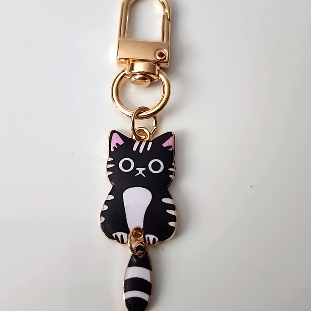 CAT ZIPPER Dangle Tail Pull purse charm Or Charm bracelet Lobster claw C…